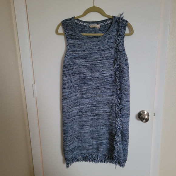 Anthropologie Holding Horses Blue  Fringe Tweed Shift Dress - Picture 2 of 5